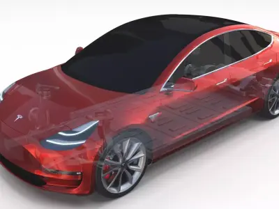Tesla Model 3 with Chassis Red 3D model