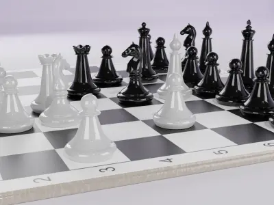 Chess board with pieces 3D model