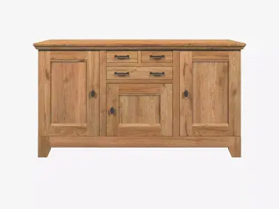 Country Sideboard 3 Door 3 Drawer Solid Natural Oak  3D model