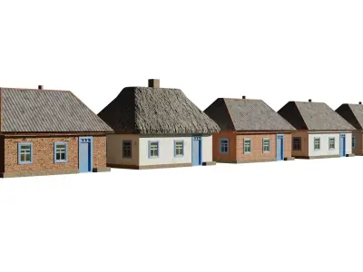 An old village house in 5 variants Low-poly 3D model