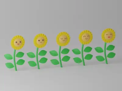Cartoon Cute Sunflower Collection 1 3D model