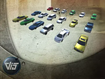 Car collection two cars in environment Low-poly 3D model