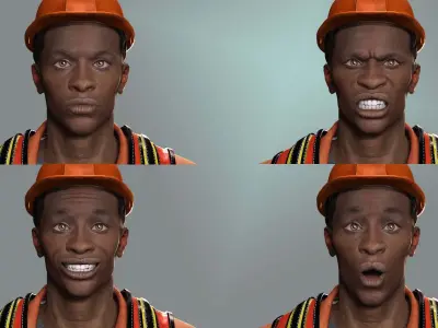 Realistic Construction Worker in Safety Gear Low-poly 3D model