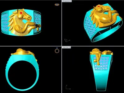 Horse ring - Mens horse ring - Mens diamond ring - N712 Free 3D print model
