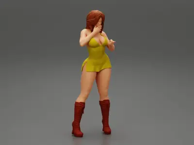 Attractive woman in sexy mini dress and boots 3D print model