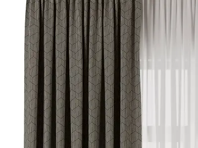 Curtain with rod 48 ptternend curtain HBH Low-poly 3D model