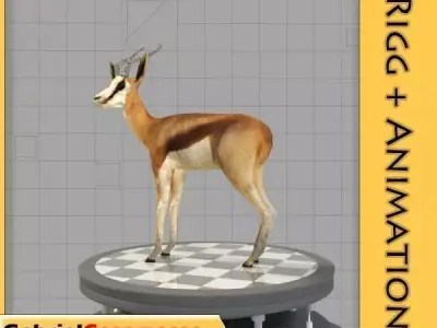 Thomson-Gazelle gazelle on chess board Low-poly 3D model