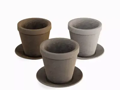 Classic Clay Pot Set Low-poly 3D model