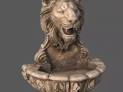 Lions Fountain Majesty  Realistic Lion Head Wall Fountain  Low-poly 3D model