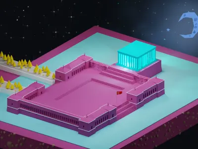 Anitkabir temple in middle of desert Low-poly 3D model