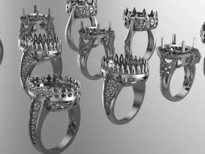 15 Silver ring pack in 5 pattern 3D print model