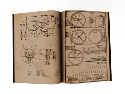 Open Vintage Technical Book Low-poly 3D model