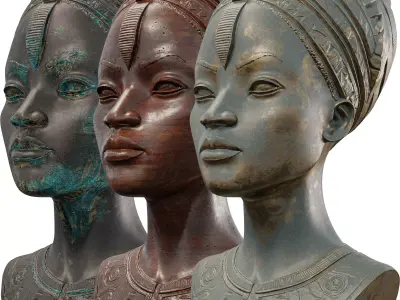 Regal African Queen Bust Sculpture Intricate Low-poly 3D model