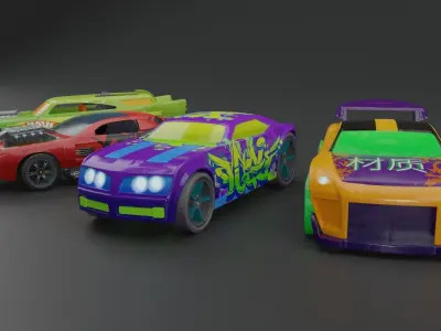 Stylized Toy Cars Low-poly 3D model