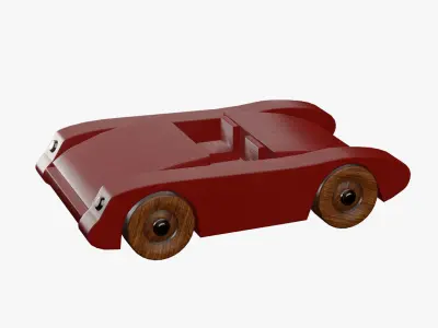 Wooden painted toy sports car 3D model