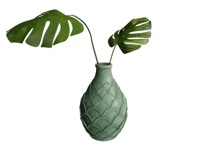 Decorative Vase with Monstera Leaves 3D model