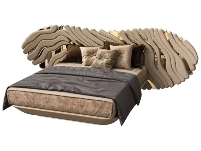 Luxury Wave Headboard Bed 3D model