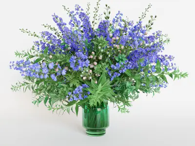 Green Bouquet of violet and blue flowers 3D model