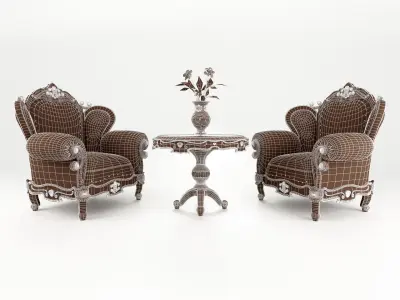 LuxurySet160 two chairs and table 3D model