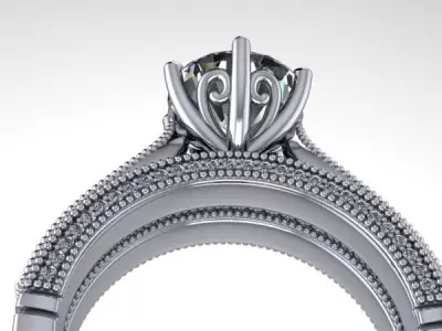 2Carat Diamond Solitaire milgrain Bridal Wedding Ring 3DModel 3D print model