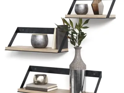 Pottery Barn Trenton Aged Wood And Iron Shelves 3D model