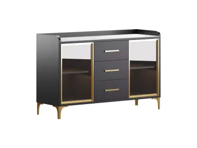 Modern Glass Door Wood Sideboard 3 3D model