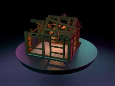 Destroyed Hut Low-poly 3D model