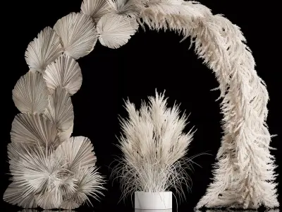 Wedding arch made of dry palm branches and pampas grass 3D model