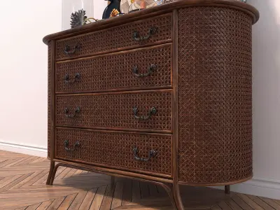 Rattan Sideboard and Decoration 3D model