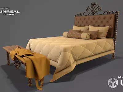 Bed game ready 3d model Low-poly 3D model