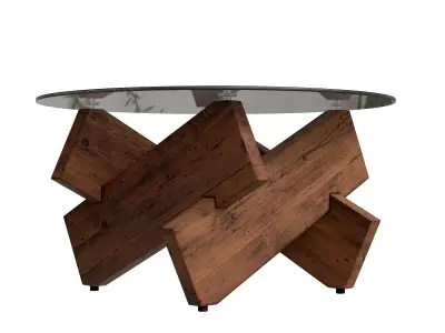 Modern Minimalist Wood Legs Tempered Glass Top Coffee Table Low-poly 3D model