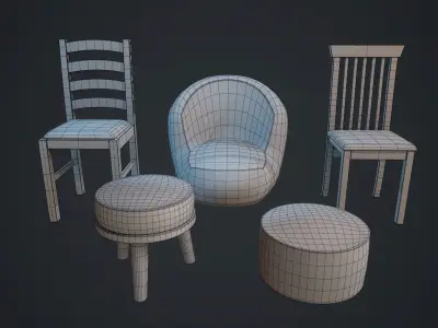 Living room chair set PBR Low-poly 3D model