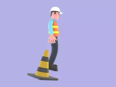 Stylized 3D Male Architect Character - Angry with Traffic Cone 3D model