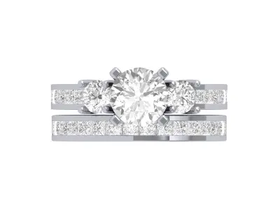 3 Stone Engagement Ring With Princess band Bridal Set 3D print model