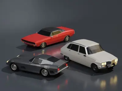 Lowpoly Vintage Cars Pack 1960s  Low-poly 3D model
