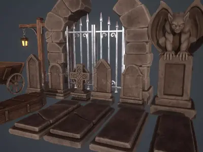 Graveyard Assets Low-poly 3D model