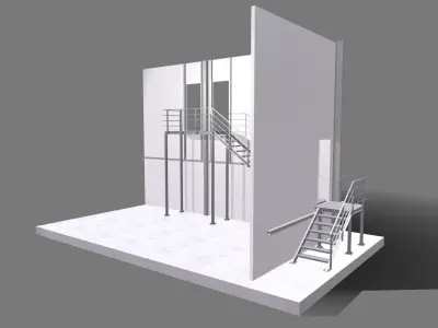 Attached metal staircase to the second floor 3D model