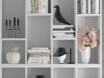 Decoration set 6 bookcase with potted plant and books 3D model