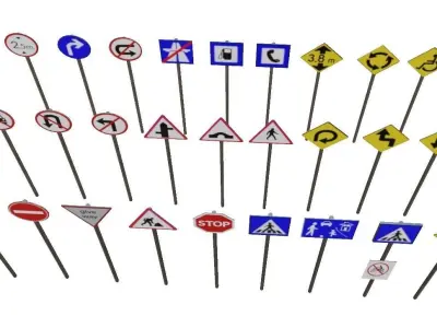 pbr Game ready traffic road signs Low-poly 3D model
