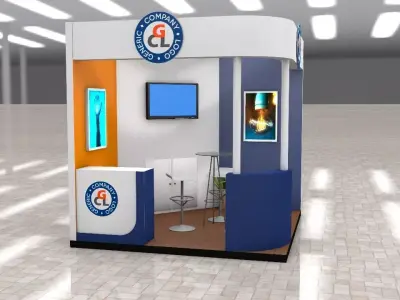 Exhibition Stand Booth stall 3x3m Height 300cm 2 Sides Open 3D model