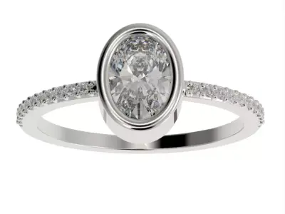 Oval Besel ring with side stones 3D print model