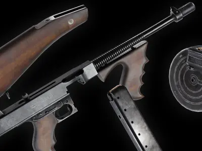 VR Ready Tommy Gun Low Poly Low-poly 3D model