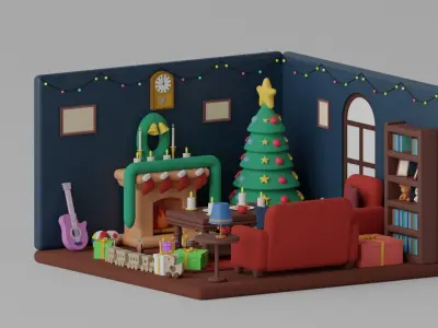 Cartoon Christmas Living Room 3D model