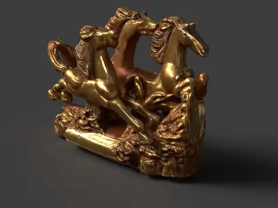 Golden horse sculpture figure  Low-poly 3D model
