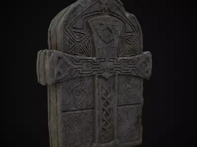 Knotted Engraved Cross Standard Gravestone Low-poly 3D model