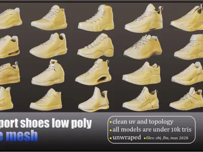 20 sport shoes base meshes Low-poly 3D model