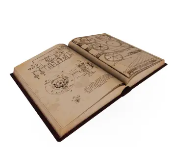 Open Vintage Technical Book Low-poly 3D model
