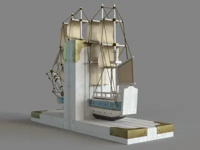 White Wood Coastal Boat Bookends 9 In X 6 In 3D model