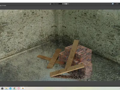 The Unstructure brick wall in middle of concrete floor Free low-poly 3D model