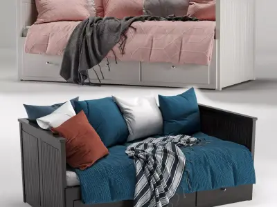 Hemnes daybed with bedding 3D model